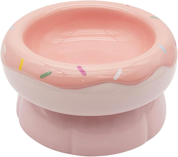 Donut Duo Ceramic Dog Bowl, Dog Water Bowl and Dog Food Bowl, Pet Bowls (Pink)