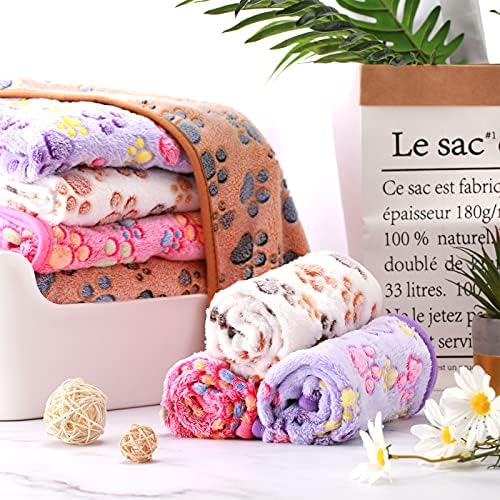 Tatuo 4 Pack Fleece Dog Blankets for Puppy Cats Multi-Size Sleep Mat for Pet Guinea Pig Soft Washable Warm Crate Bed Puppy Teething Toys Print Pattern Blanket Indoor(Mixed Color,30 x 20.5 Inch,Paw)