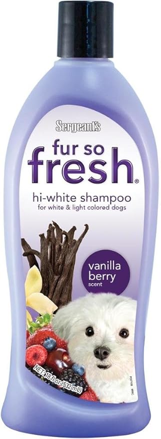 Sergeant’s Fur-So-Fresh Dog Grooming Shampoo, Hi-White for White or Light-Colored Dogs, Vanilla Berry Scent, Dog Bath Product, 18oz