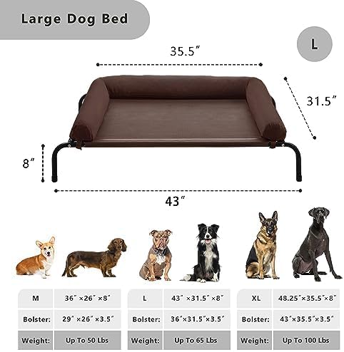 Cooling Elevated Dog Bed for Large Dogs, Outdoor Raised Dog Bed Dog Cot Bed | Portable,with Breathable Mesh, Chew Proof Pet Cots with Removable and Waterproof Bolster
