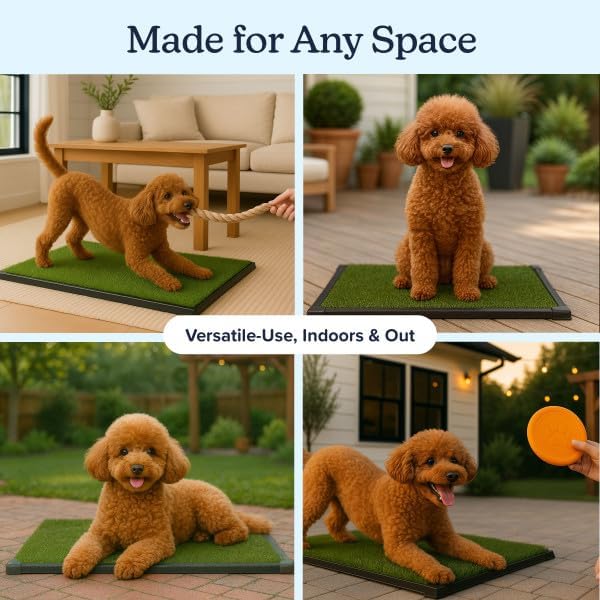PETMAKER Artificial Grass Puppy Pee Pad for Dogs and Small Pets, 16” x 20” | Reusable 3-Layer Turf Pads for Dogs with Tray, Indoor and Outdoor Fake Grass Potty, Pet Supplies