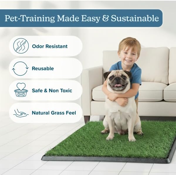 PETMAKER Artificial Grass Puppy Pee Pad for Dogs, Set of 3, 18.25”x14.25” | Reusable Turf Pads for Small Dogs, Indoor and Outdoor Fake Grass Potty, Pet Housebreaking Supplies