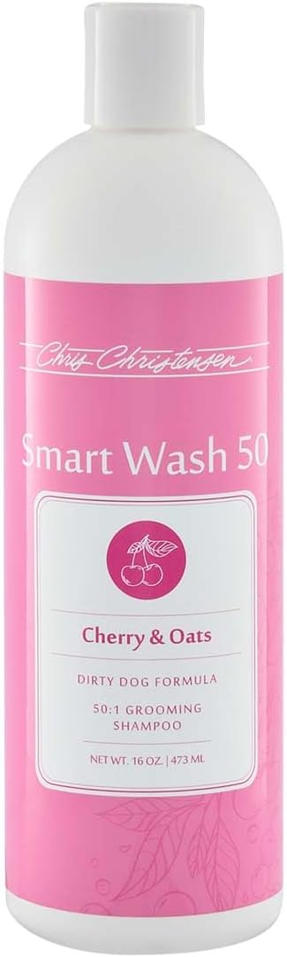 Chris Christensen Smartwash50 Cherry & Oats Ultra Concentrated Dog Shampoo, Makes Up to 50 Bottles, Groom Like A Professional, Delightfully Fragranced, Suitable for All Coats, Made in USA, 16 Oz