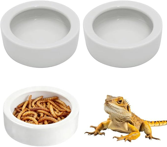 Escape-Proof Reptile Food Dish Bowl, Ceramic Reptile Feeding Dish & Small Animal Bowl for Lizard, Leopard Gecko, Hermit Crab, Hamster, Anti Escape Live Food & Water Dish (3x1in) 2PCS