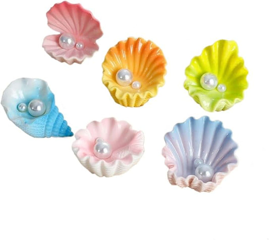 6 Pcs Mini Resin Pearl Seashell Ornaments, Artificial Ocean Clam Shells for Aquarium Decoration, Cute Fish Tank Accessories for Betta, Shrimp, Hermit Crab - Underwater Landscape Decor