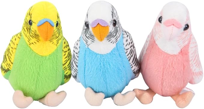 3 Pcs Budgerigar Plush Toy, 5.5 inches, Parakeet Plush Toy, Budgie Soft Toy, Bird Stuffed Animal for Kids, Blue and Green and Pink