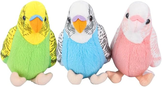 3 Pcs Budgerigar Plush Toy, 5.5 inches, Parakeet Plush Toy, Budgie Soft Toy, Bird Stuffed Animal for Kids, Blue and Green and Pink