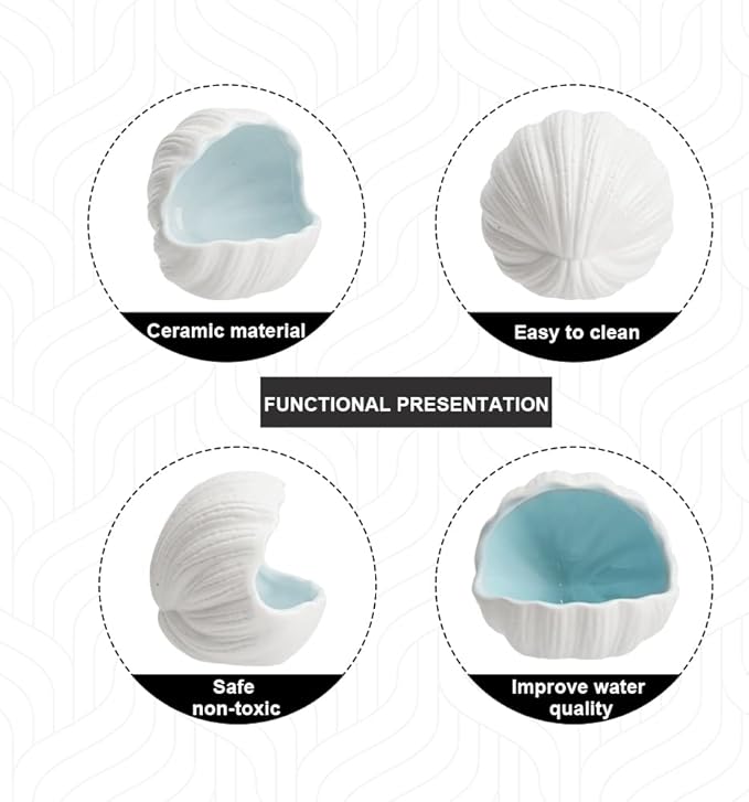 AnRui Cute Aquarium Decorations Ceramic Conch Shell-Shaped House Thematic Betta Fish Tank Accessory Decor Ornament Hideout Cave for Fish Playing or Hiding, Blue