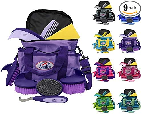 Derby Originals 9Piece Horse Grooming Set with Matching Nylon Carry Bag - Available in 8 Fun Colors, Purple & Lavender
