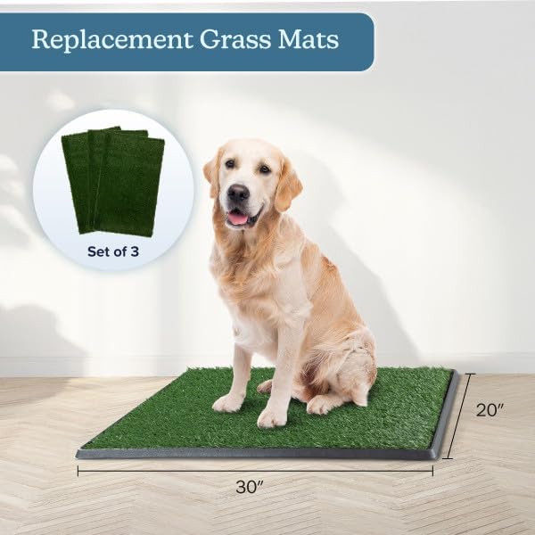 PETMAKER Artificial Grass Puppy Pee Pad for Dogs, Set of 3, 20” x 30” | Reusable Washable Turf Pads for Dogs, Indoor and Outdoor Fake Grass Potty, Pet Housebreaking Supplies