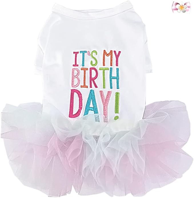 ANIAC Girl Dog Birthday Tutu Dresses Puppy Lace Skirt and Hairpin Cat Birthday Princess Dress Pet Clothes for Cats Small Dogs (X-Large, White)