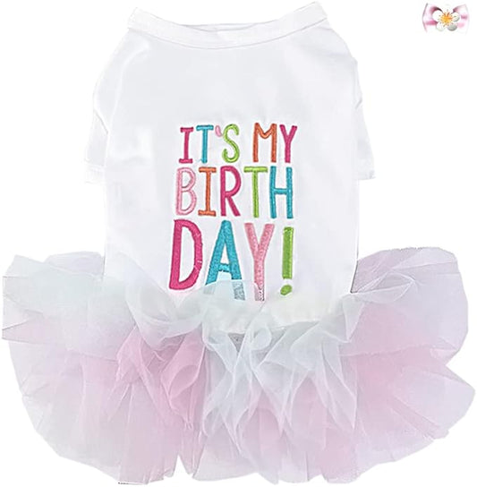 ANIAC Girl Dog Birthday Tutu Dresses Puppy Lace Skirt and Hairpin Cat Birthday Princess Dress Pet Clothes for Cats Small Dogs (Small, White)