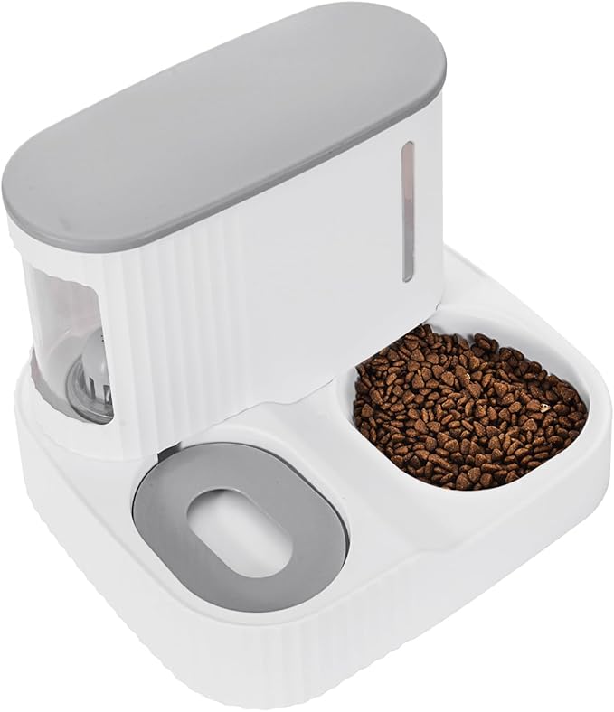 Cat Feeder and Water Dispenser,2 in 1 Gravity Automatic Bowl Auto Pet Dry Food Self Feeding Container Dishes Set for Dog Puppy Kitten Kit Set (Grey)