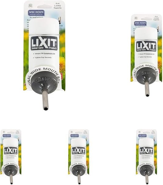 Lixit Wide Mouth BPA-Free Cage Water Bottles for Rabbits, Ferrets, Guinea Pigs, Rats, Chinchillas, Hamsters, Mice, Hedgehogs, Gerbils and Other Small Animals. (Translucent, 8 Ounce) (Pack of 5)