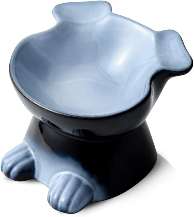 Nihow Elevated Ceramic Dog Bowls: 6.5 Inch Raised Dog Bowl for Food & Water | Food Safe Bowl for Medium/Small Size Dogs - Gray Puppy Bowls for Protecting Pet's Spine(1 PC)