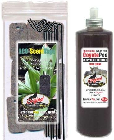 PredatorPee 100% Coyote Urine Kit, Territorial Marking Scent Kit, Creates Predator Presence Illusion for Deer Raccoons Groundhogs Rats, Outdoor Yard Garden Perimeter Setup
