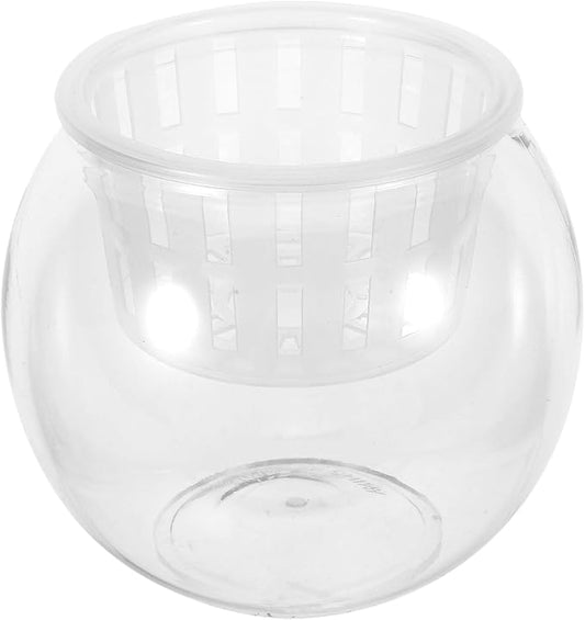 Plastic Betta Bowl Round Terrarium Bowl, Small Desk Fish Tank with Hydroponic Basket, Plastic Aquarium for Indoor Desktop Landscape and Aquatic Pets