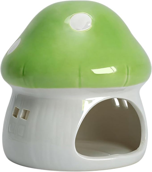 AnRui Ceramic Mushroom Aquarium Decor Cute Mini House Betta Fish Tank Accessories Decoration Hideaway Hideout Cave Ornament for Small Fish, Shrimp, Goldfish and Reptiles (Green, Large)
