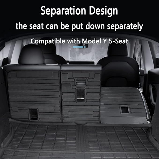 Cargo Liners with Backrest Mats, 3D All Weather Tech Waterproof Rear Cargo Trunk Tray Floor Mat ＆ Second Row Seat Back Cover Accessories Compatible with 2020-2024 2025 Model Y 5-Seat（Not for Juniper）