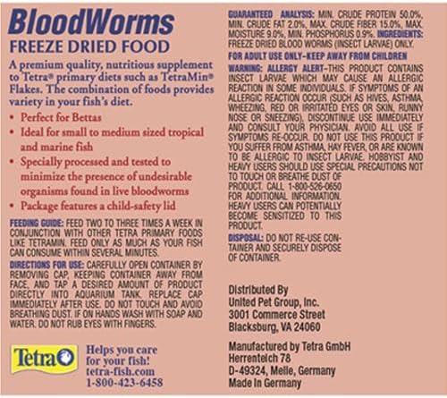 Tetra BloodWorms, Freeze-Dried Food for Freshwater and Saltwater Fish, Seafood,0.25 Oz (Pack of 2)