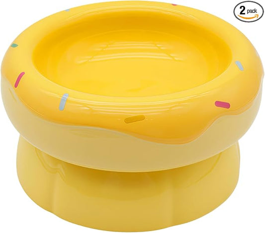 Donut Duo Ceramic Dog Bowl, Dog Water Bowl and Dog Food Bowl, Pet Bowls (Yellow)