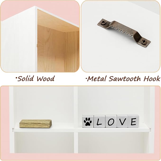 11*14" Solid Wood Pet Memorial Shadow Box with Adjustable Shelves | Deep Pet Memory Frame Urn Ashes Display Case for Dogs or Cats as Loss Pet Remembrance Keepsake - White
