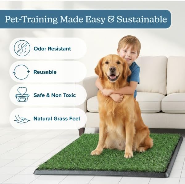 PETMAKER Artificial Grass Puppy Pee Pad for Dogs, Set of 3, 20” x 30” | Reusable Washable Turf Pads for Dogs, Indoor and Outdoor Fake Grass Potty, Pet Housebreaking Supplies