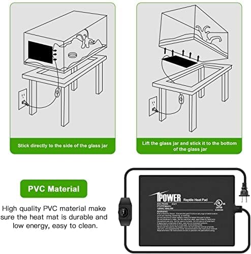 iPower 6x8 Inch Reptile Heating Pad with Adjustable Controller Knob, Under Tank Heater Mat for Turtles, Lizards, Snakes, Amphibians & Small Pets, 2 Pack