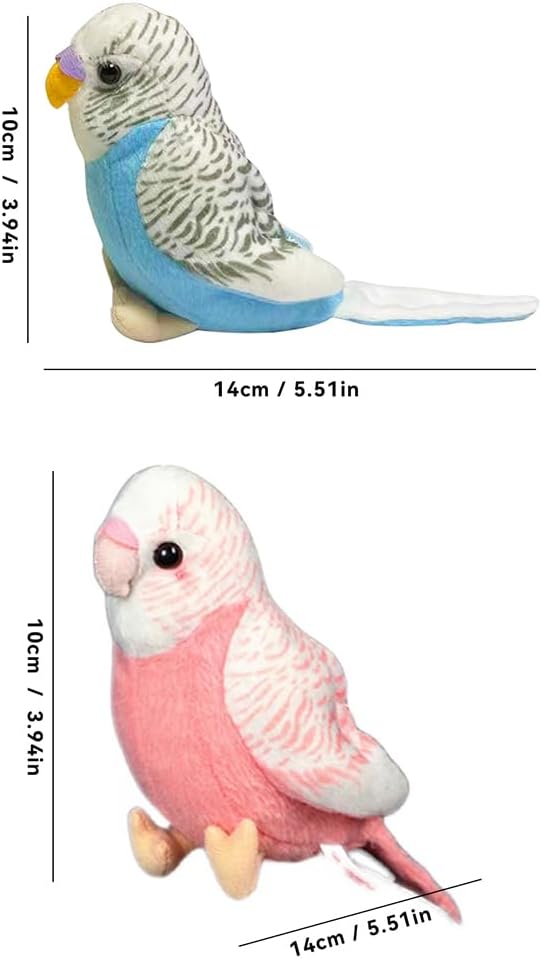 2Pcs Stuffed Parakeet Toy, 5.5 inches, Budgerigar Plush Toy, Parakeet Soft Toy, Stuffed Bird for Kids, Blue and Pink