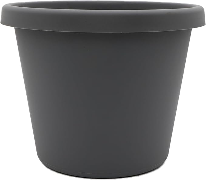 The HC Companies Prima Round Plastic Plant Pot w/Rolled Rim - Lightweight & UV Resistant Flower Pot for Herbs & More - Outdoor & Indoor Plant Pots w/Drainage (8 inch, Warm Gray, Pack of 1)