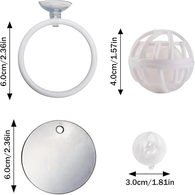 Beta Fish Aquariums Accessories, Betta Ring Enrichment Toys, 1 Fish Mirror with Floating Ball & 2 Exercise Training Ring Toys & 4 Nitrifying Balls for Fish Tank, Betta Tank, Betta Aquarium