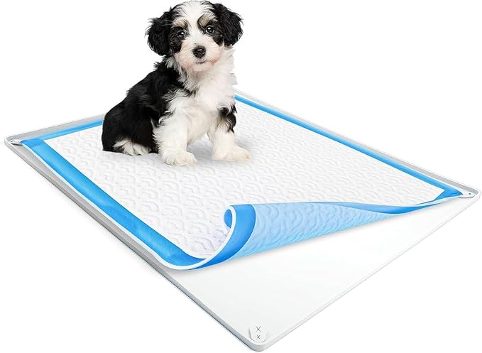 Skywin Dog Pee Pad Holder Tray Fits for 30” x 36” Pee Pads - 1 Pack - White | Corner Lock Holes, Raised Edges, Non-Spill, Easy to Clean Silicone Dog Potty Tray Holder, For Indoor Floor Protection