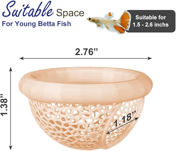 Floating Betta Hammock with Suction Cup, Shrimp Cave, Betta Fish Feeding Rings,3D Printed Aquarium Decor (Sand, Medium)