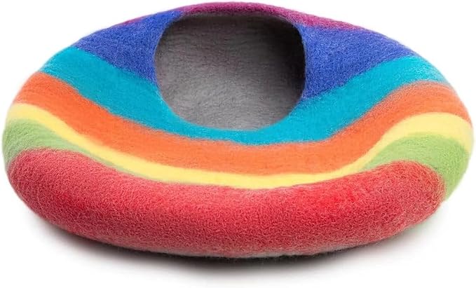 Luxurious Merino Wool Cat Cave - Foldable Hideaway Pod for Indoor Cats - Premium Felt Kitten Pet Enclosure - Covered Cat House for Ultimate Cozy Comfort by Woolygon (Blue Green)