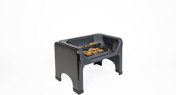 The Fluff Trough Elevated Slow Feeder Dog Bowl - Prevents Fast Eaters from Binging & Choking on Food, Minimizes Neck Strain, Suitable for Flat-Faced Pets, Vet Recommended, Dishwasher Safe, Black