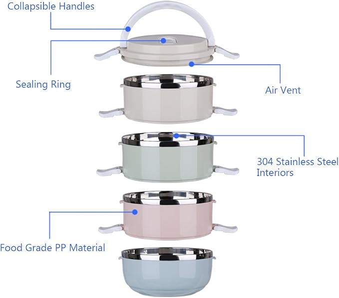 CHICIRIS Travel Dog Bowls, 4-tier portable stainless steel pet food container with handle, for dog and cat feeding, 24oz