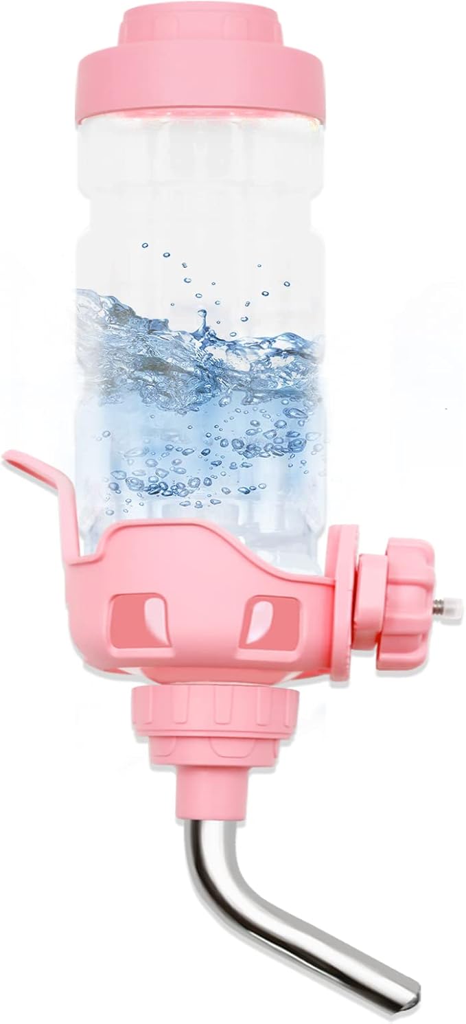 Vannon Dog Water Dispenser for Cage, 34oz Auto Feeding Crate Water Bottle for Dogs, Cats & Rabbits, Pet Nozzle Diameter: 12mm, BPA Free, Pink