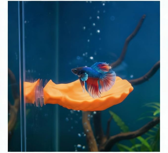 Betta Fish Hammock, Shell Pad with Strong Suction Cup Natural Resting Bed for Bettas Soft Fin-Safe Silicone Betta Fish Tank Decor and Accessories (Orange Large)