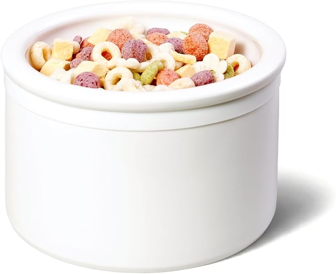 Hello Bowl Elevated Ceramic Cat Bowl with Stand, Raised Whisker-Friendly Feeding Bowl for Cats & Small Dogs, Patented Design, Made in Korea (3.9" H - White, Square/Dry)