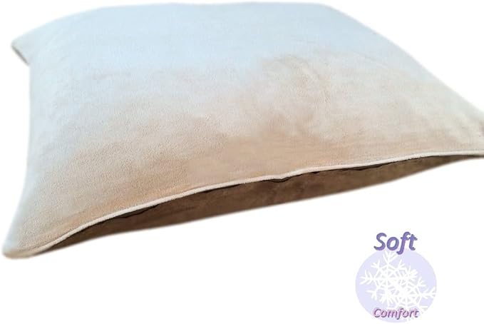 Durable Comfort Micro-Cushion Memory Foam Pet Dog Pillow Bed with Waterproof Liner + External Cover for S,M,L Dogs- Complete Set (Beige Coral Fleece, 48''x29'')