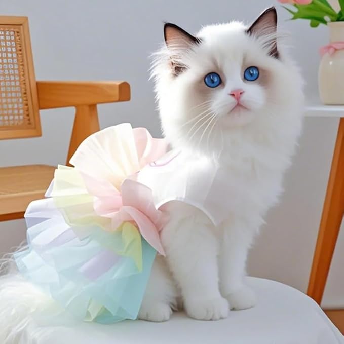 ANIAC Happy 1st Easter Dog Dress Girl Holiday Puppy Clothes for Small Dog Easter Cat Outfit Eggs Print Rainbow Doggy Princess Tutu Dress Pet Clothing (X-Small)