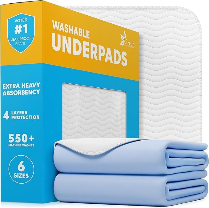Washable Underpads - Large Bed Pads for use as Incontinence Bed Pads, Reusable Pet Pads, Great for Dogs, Cats, Bunny, Seniors Bed Pad (Pack of 10 - 34x36), Blue