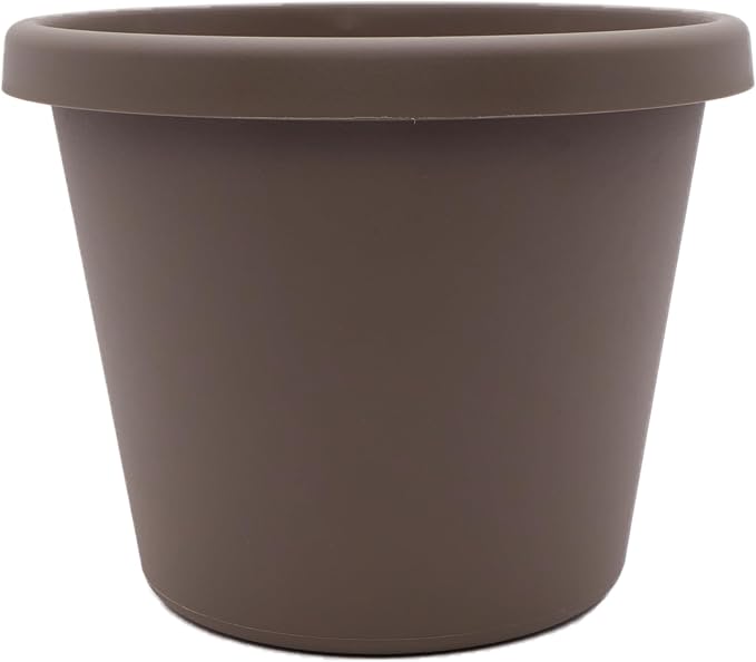 The HC Companies Prima Round Plastic Plant Pot w/Rolled Rim - Lightweight & UV Resistant Flower Pot for Herbs & More - Outdoor & Indoor Plant Pots w/Drainage (8 inch, Cappuccino, Pack of 1)