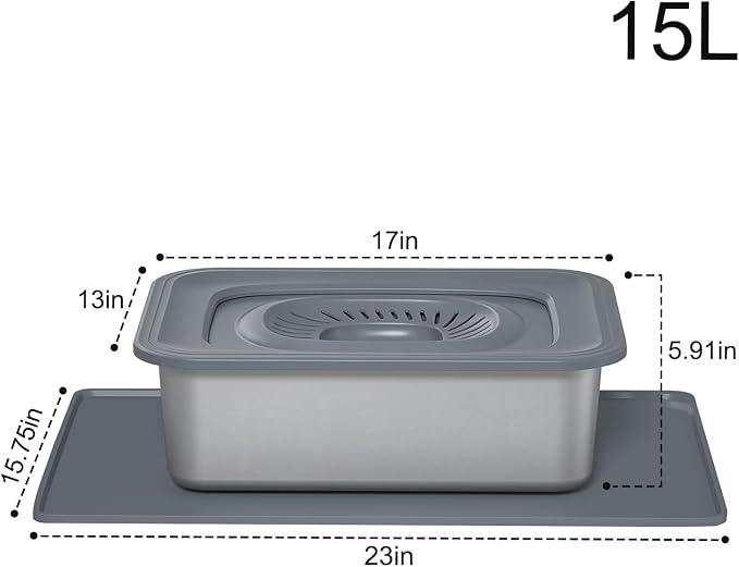 15L/3.96 Gal Large Dog Water Bowl No Spill Stainless Steel | Pet Water Bowl for Messy Drinkers, Anti-Slip XXL Silicone Mat, Floating Disk & Dual Filtration
