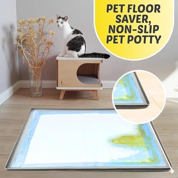 Dog Pee Pad Holder - Fits Up to 36” x 36” Pee Pad - 1 Pack - Light Grey | Stable Grip, Soft Edges, Quick Wipe Silicone Surface, Dog Pad Holder for Indoor Flooring Protection