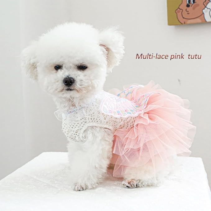 ANIAC Butterfly Dog Dress with Pink Tutu Funny Dog Clothes with Wing Girl Puppy Dress for Small Dogs Pet Butterfly Costume Holiday Cat Outfit for Halloween Birthday Wedding (Pink, Large)