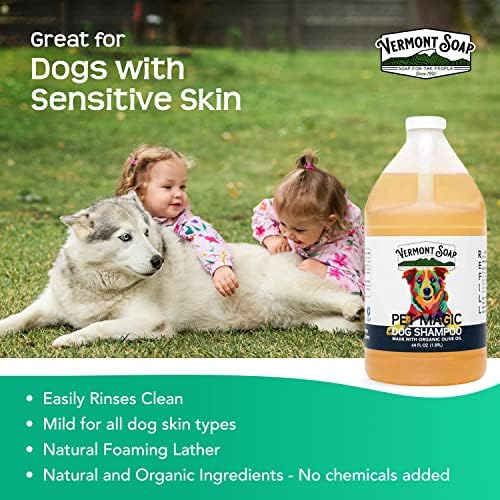VERMONT SOAP Organics Pet Shampoo - Infused with Organic & Natural Olive Oil, Coconut & Aloe Vera Dog Shampoo for Sensitive Skin - USDA Certified Grooming Pet Shampoo - Original Citrus (64oz)