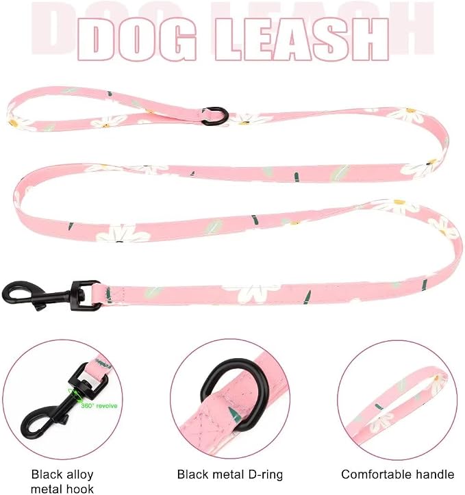 Beirui Cute Dog Collars,Harnesses,Leashes Set, Floral Pattern, Pink-1,XXS | Girl Dog Harness Set with Flower, Adjustable and Soft Mesh Lining, For Puppies Small & Extra Small Dogs Daily Walks