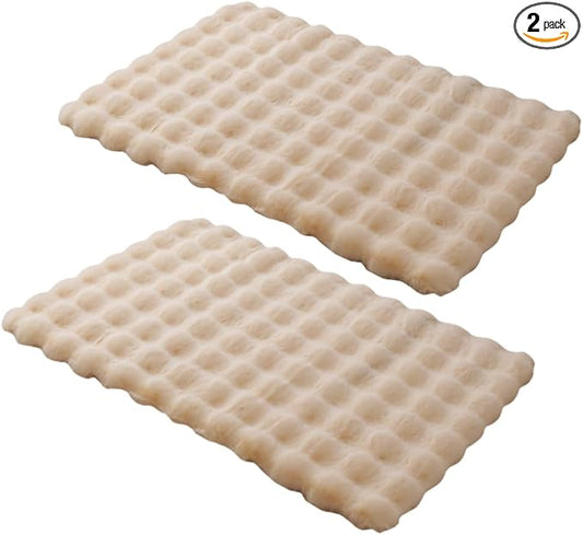 SHENGOCASE Pet Cushion Pad, 15.7 x 23.6 inches, 2-Pack, Faux Fur Dog Cat Kneading Pillow, Washable Crate Mat, Beige