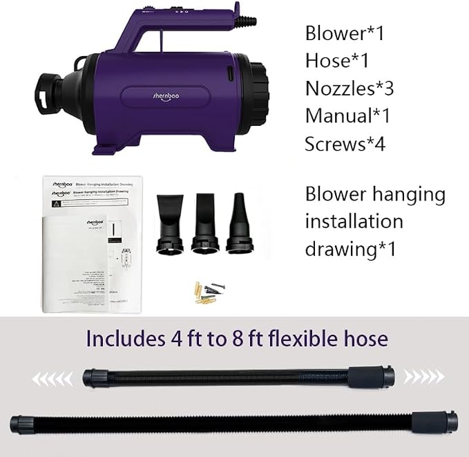 Dog Dryer High Velocity Pet Dog Grooming Force Hair Dryer/Blower | High velocity force blower dryer for professional dog pet grooming, purple sherbao SMD-06P